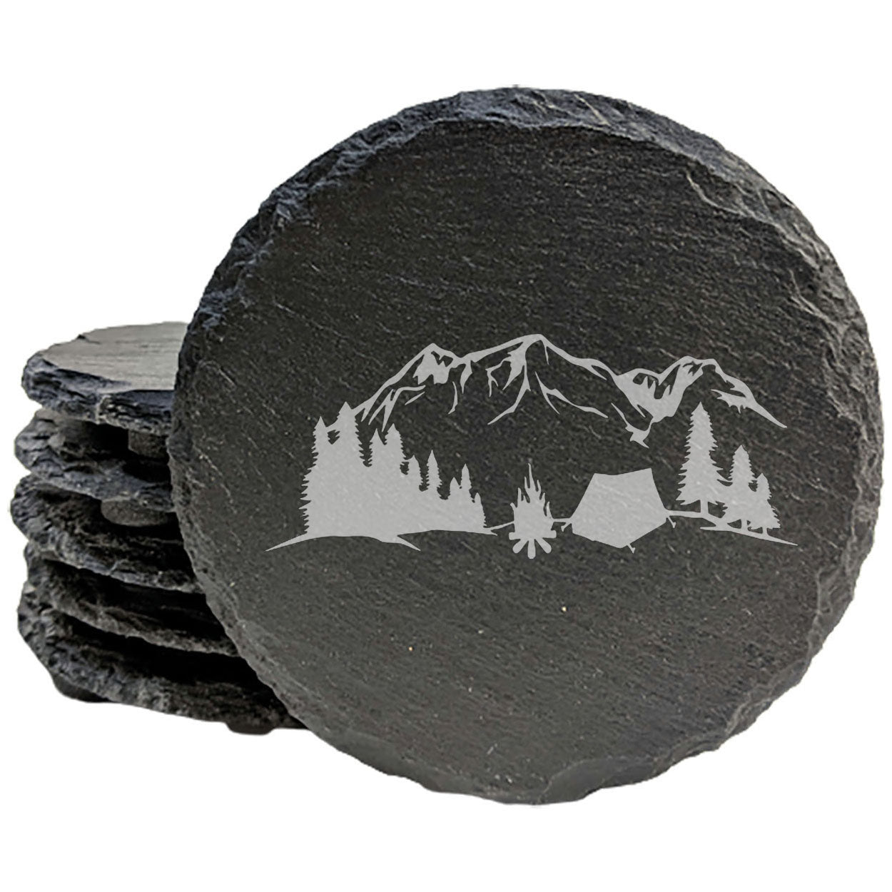 "Mountain Majesty" Slate Coasters with Stunning Mountain Scene Design - Perfect for Home and Office Decor and Protection of Surfaces, available in square or round Coasters