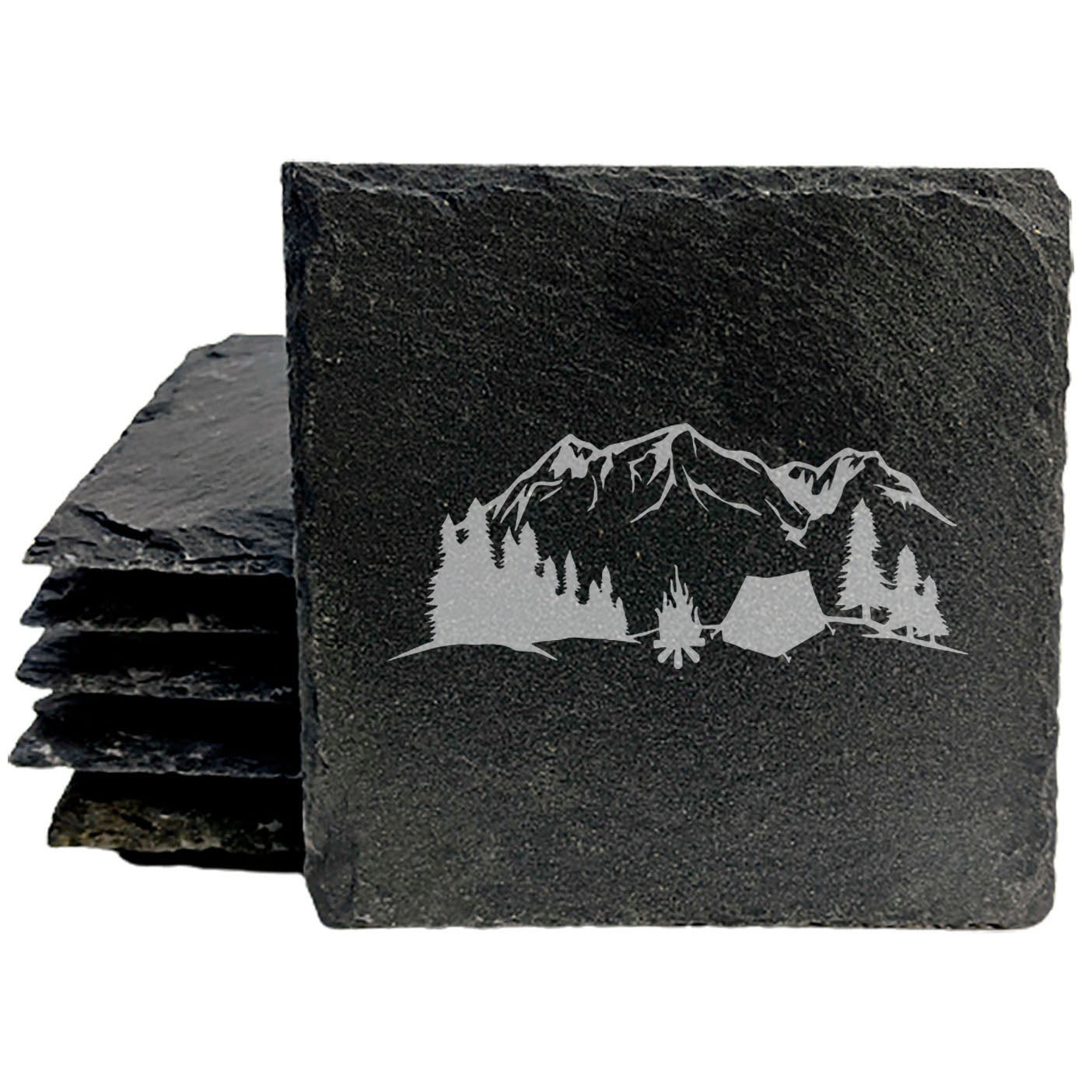 "Mountain Majesty" Slate Coasters with Stunning Mountain Scene Design - Perfect for Home and Office Decor and Protection of Surfaces, available in square or round Coasters