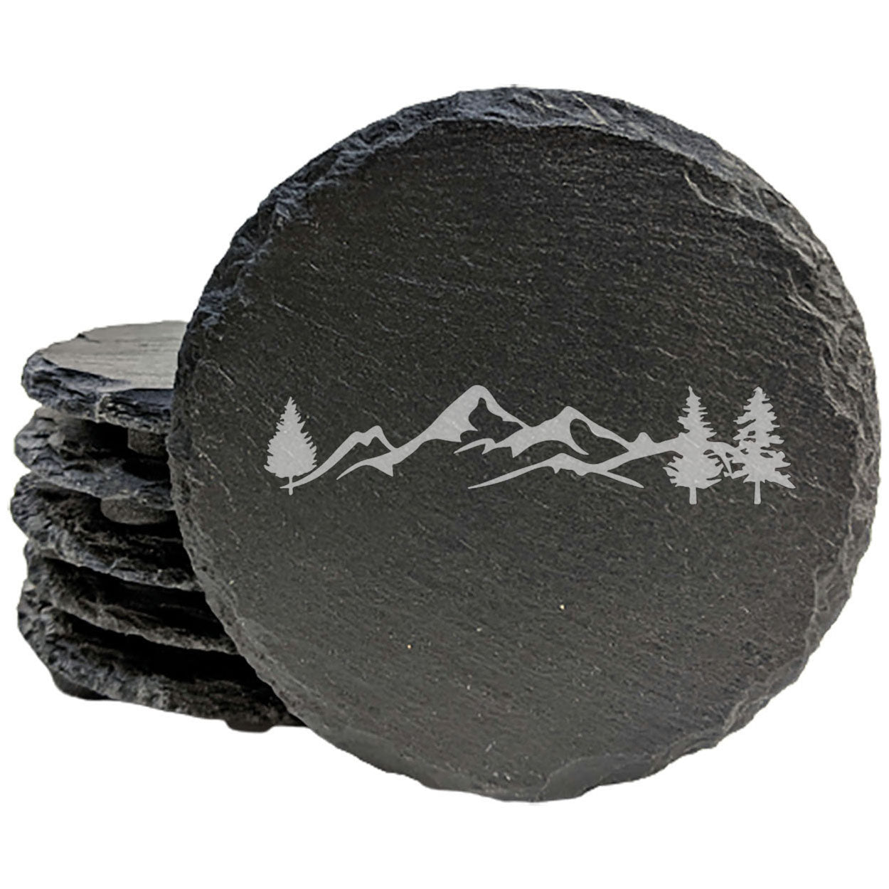 "Mountain Majesty" Slate Coasters with Stunning Mountain Scene Design - Perfect for Home and Office Decor and Protection of Surfaces, available in square or round Coasters