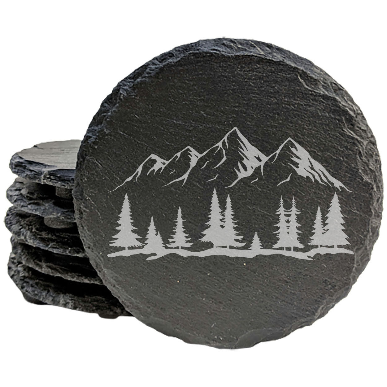 "Mountain Majesty" Slate Coasters with Stunning Mountain Scene Design - Perfect for Home and Office Decor and Protection of Surfaces, available in square or round Coasters