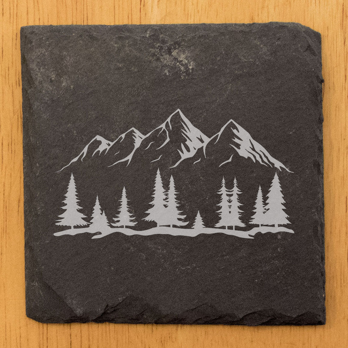 "Mountain Majesty" Slate Coasters with Stunning Mountain Scene Design - Perfect for Home and Office Decor and Protection of Surfaces, available in square or round Coasters
