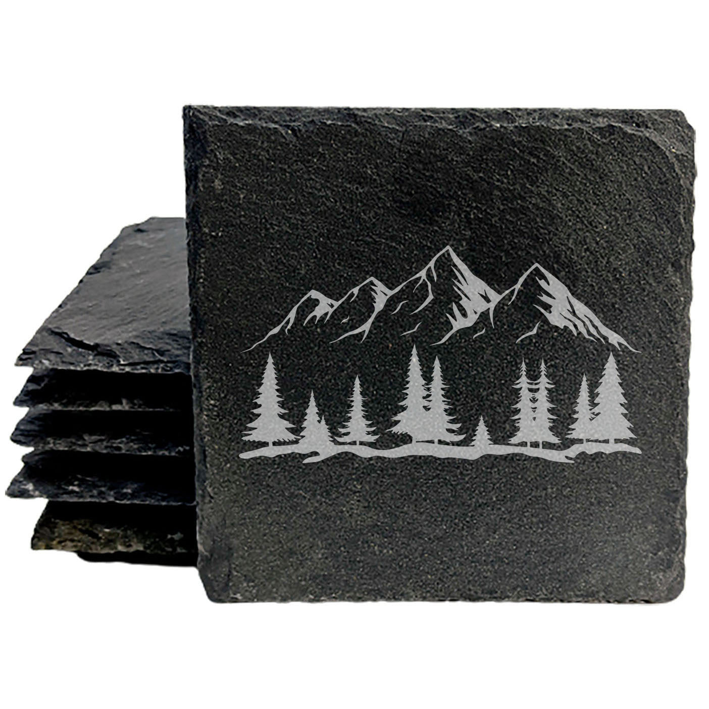 "Mountain Majesty" Slate Coasters with Stunning Mountain Scene Design - Perfect for Home and Office Decor and Protection of Surfaces, available in square or round Coasters