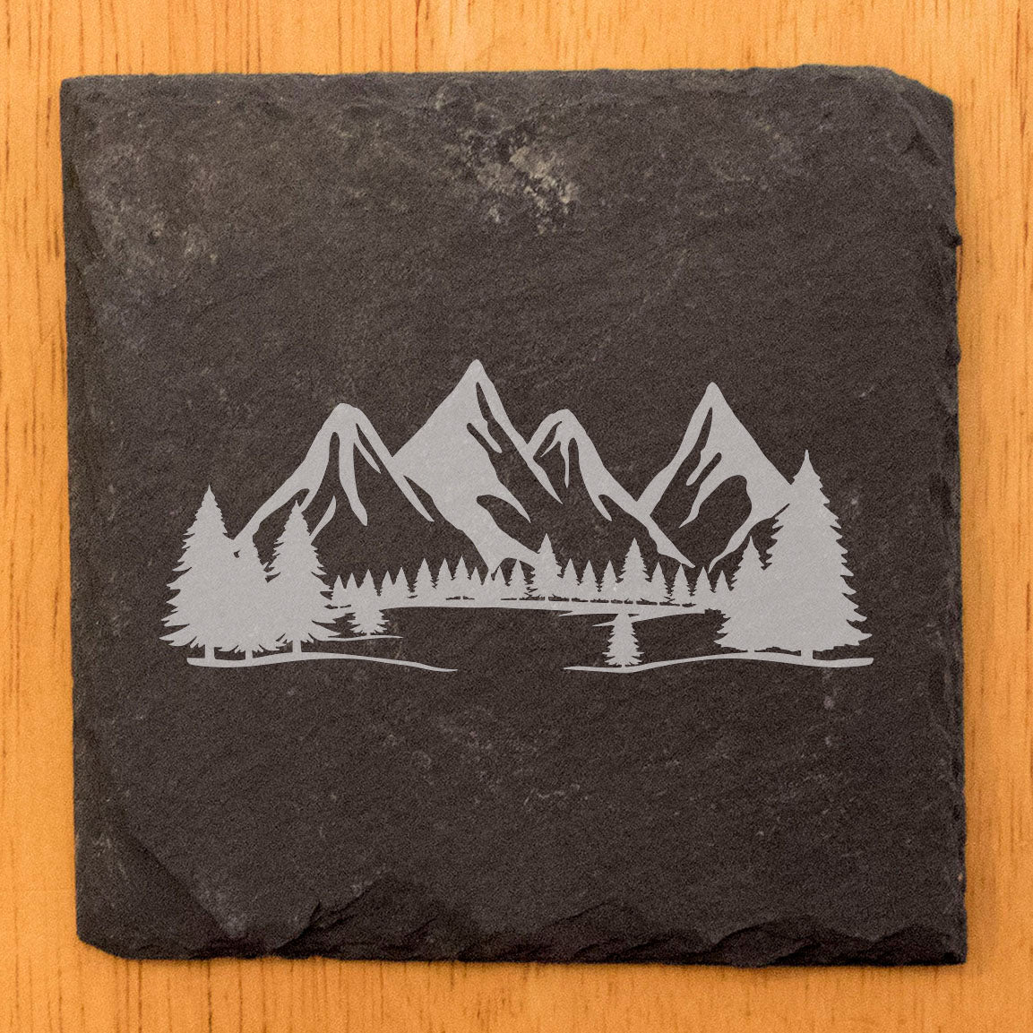 "Mountain Majesty" Slate Coasters with Stunning Mountain Scene Design - Perfect for Home and Office Decor and Protection of Surfaces, available in square or round Coasters