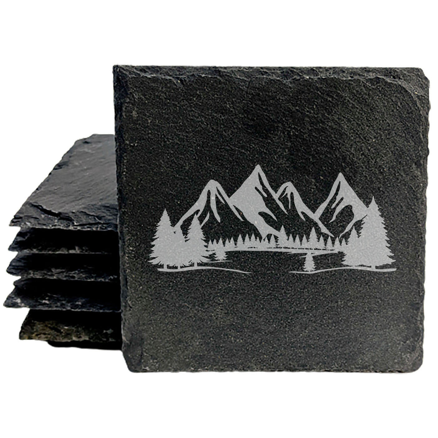 "Mountain Majesty" Slate Coasters with Stunning Mountain Scene Design - Perfect for Home and Office Decor and Protection of Surfaces, available in square or round Coasters