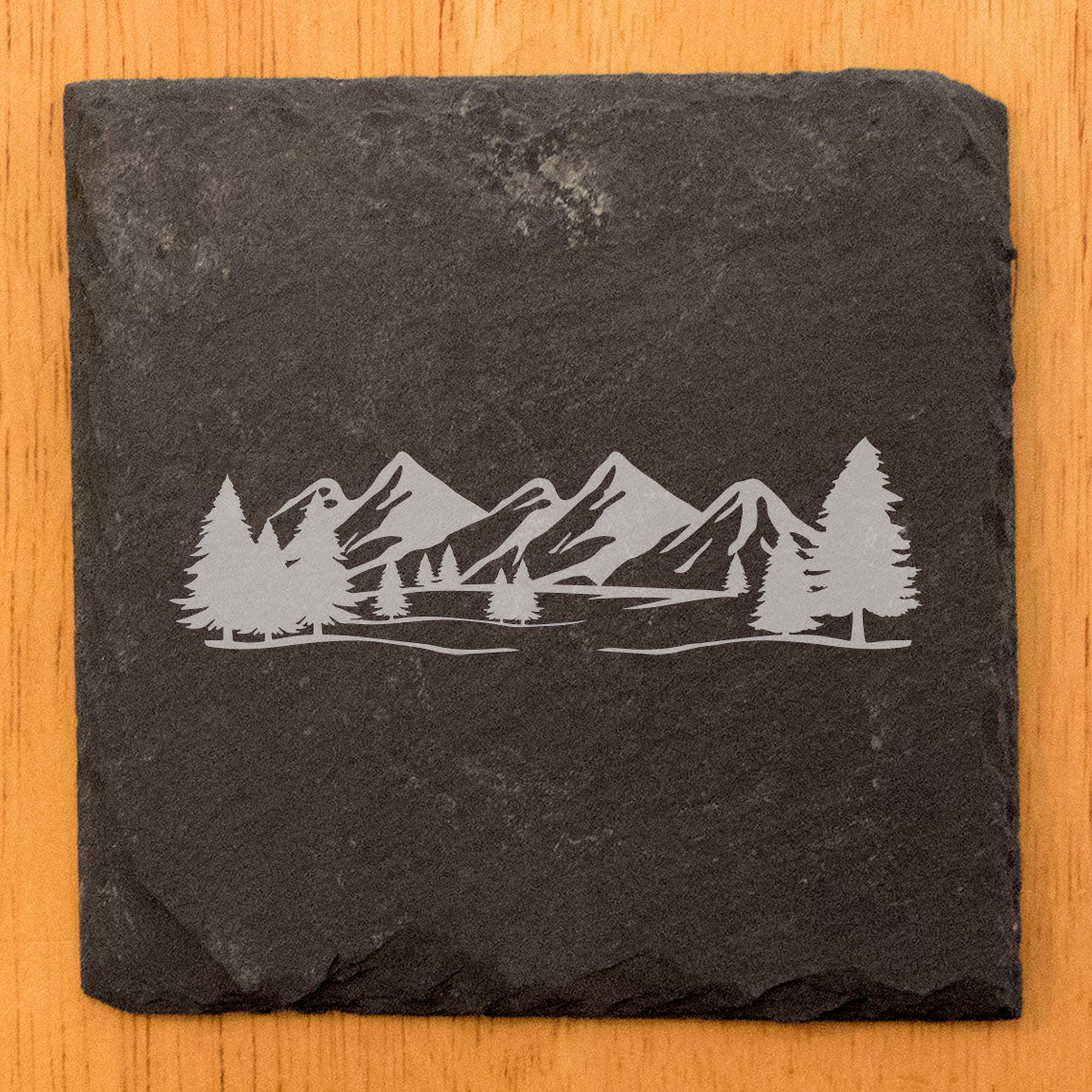 "Mountain Majesty" Slate Coasters with Stunning Mountain Scene Design - Perfect for Home and Office Decor and Protection of Surfaces, available in square or round Coasters