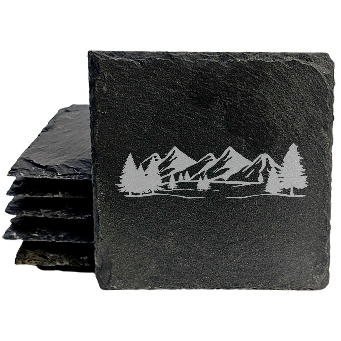 "Mountain Majesty" Slate Coasters with Stunning Mountain Scene Design - Perfect for Home and Office Decor and Protection of Surfaces, available in square or round Coasters
