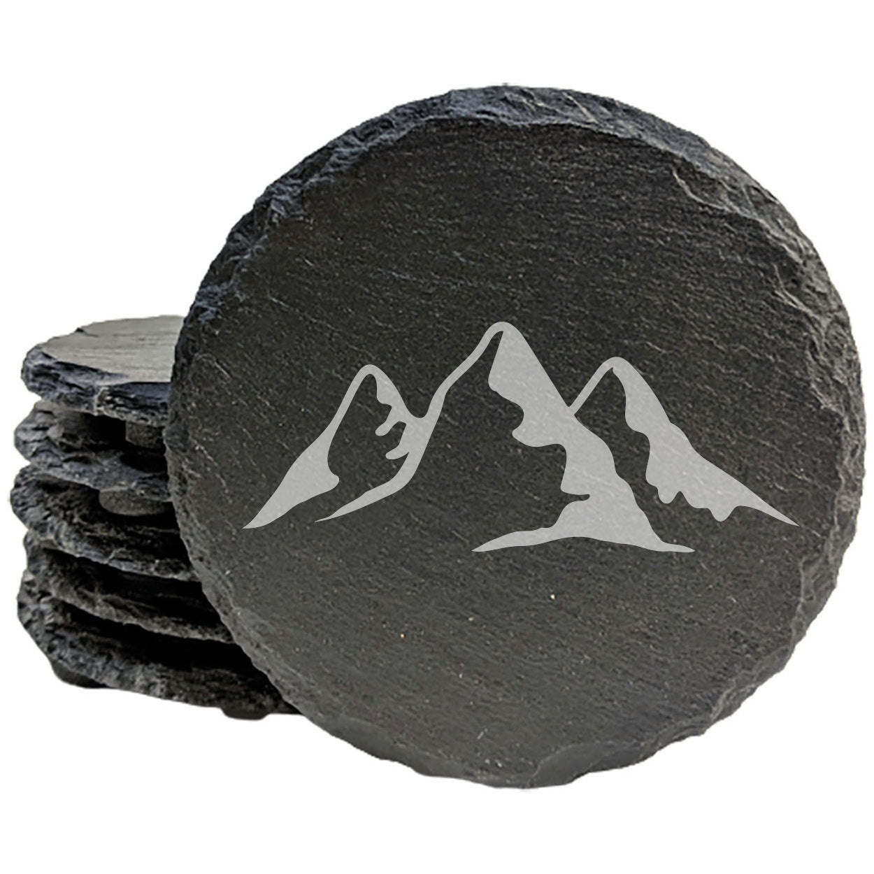"Mountain Majesty" Slate Coasters with Stunning Mountain Scene Design - Perfect for Home and Office Decor and Protection of Surfaces, available in square or round Coasters