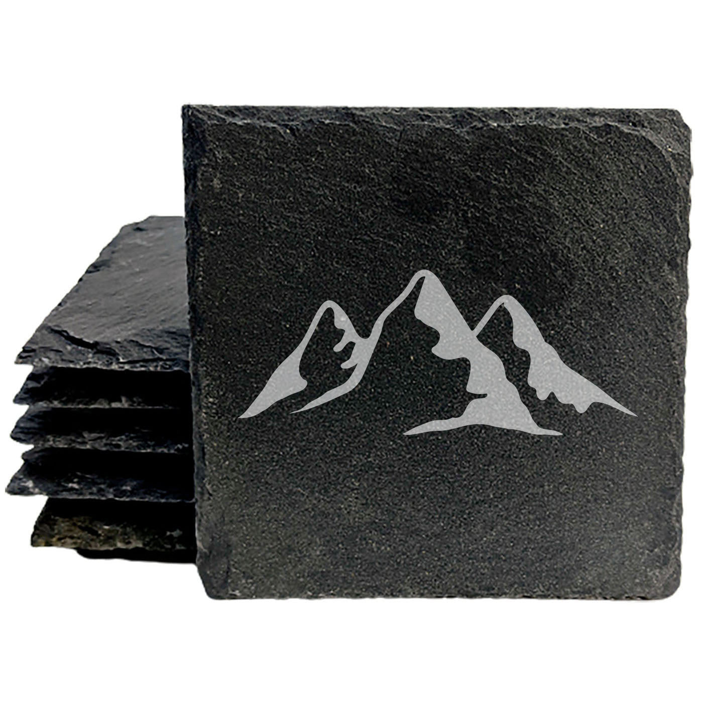 "Mountain Majesty" Slate Coasters with Stunning Mountain Scene Design - Perfect for Home and Office Decor and Protection of Surfaces, available in square or round Coasters