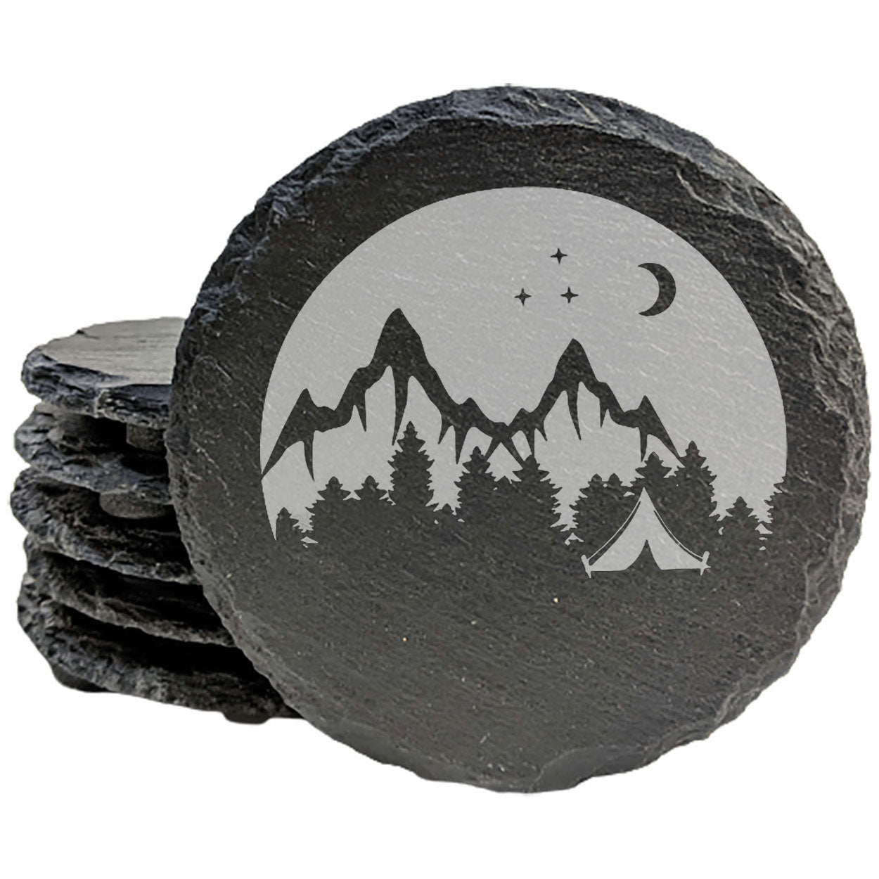 "Mountain Majesty" Slate Coasters with Stunning Mountain Scene Design - Perfect for Home and Office Decor and Protection of Surfaces, available in square or round Coasters