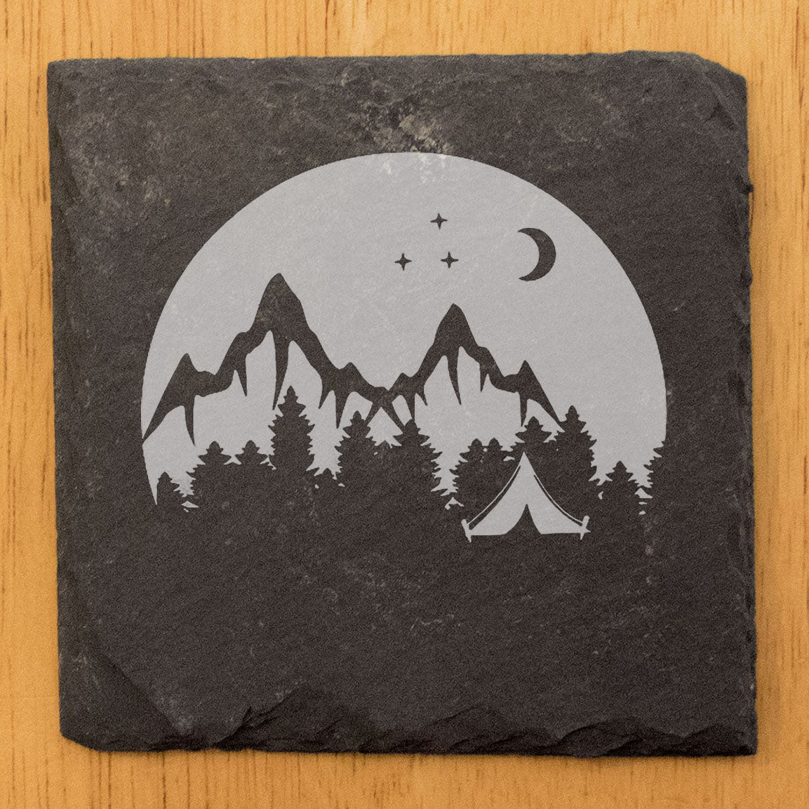 "Mountain Majesty" Slate Coasters with Stunning Mountain Scene Design - Perfect for Home and Office Decor and Protection of Surfaces, available in square or round Coasters
