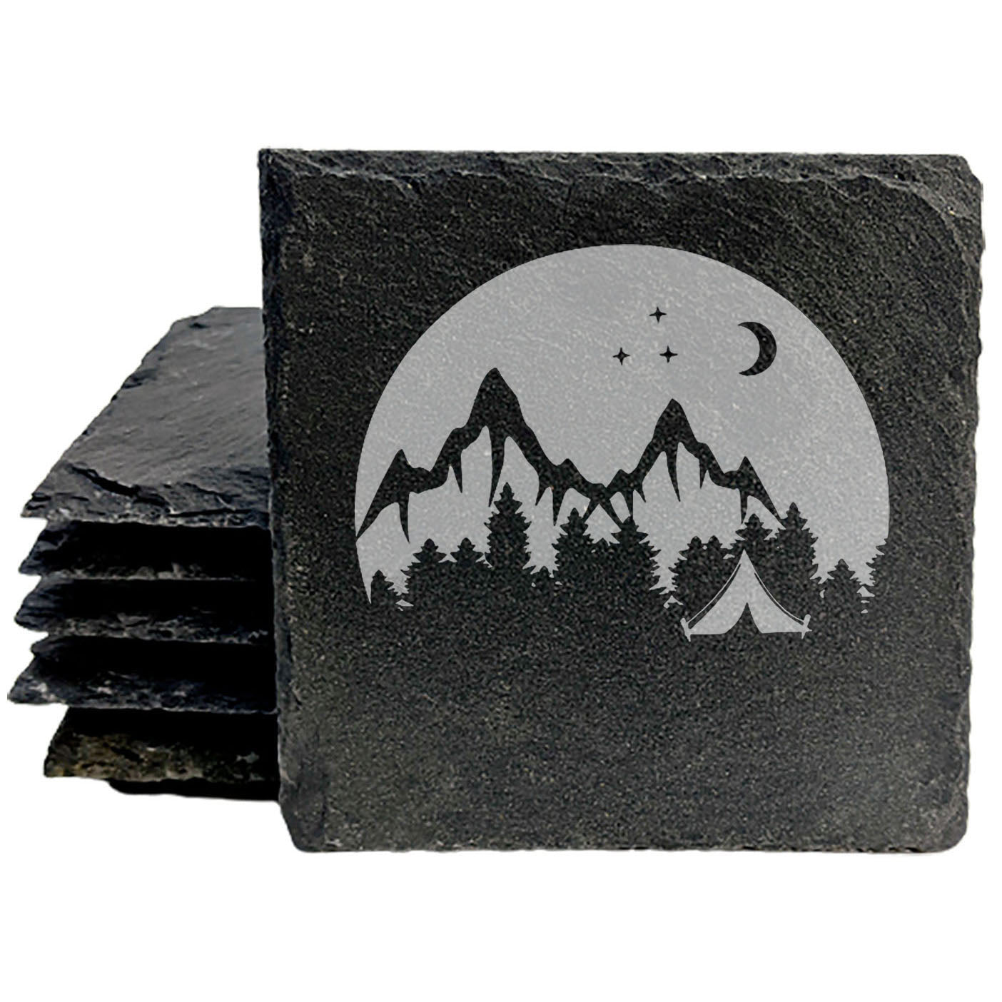 "Mountain Majesty" Slate Coasters with Stunning Mountain Scene Design - Perfect for Home and Office Decor and Protection of Surfaces, available in square or round Coasters