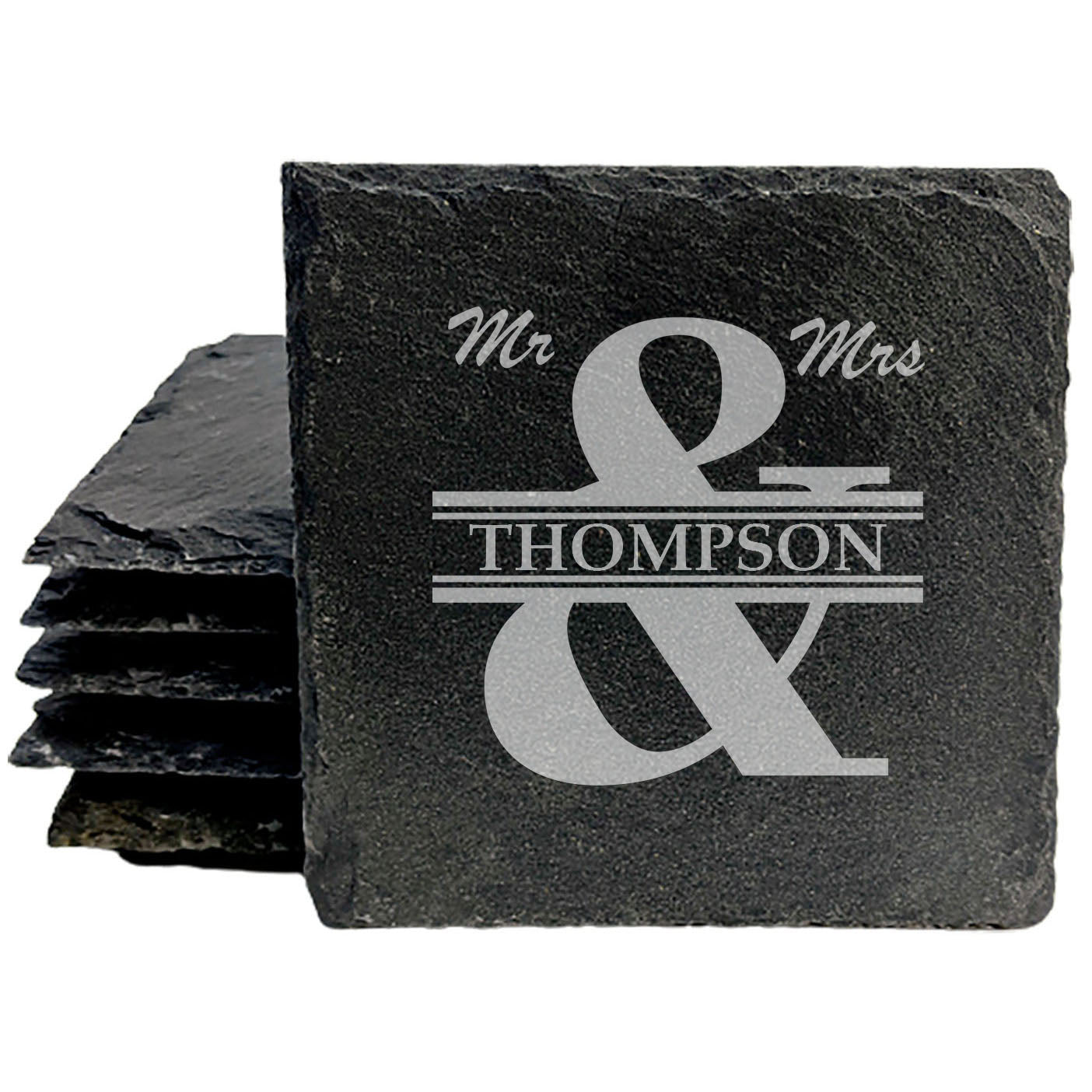 Coasters for Two: Round Split Monogram Slate Drink Coasters