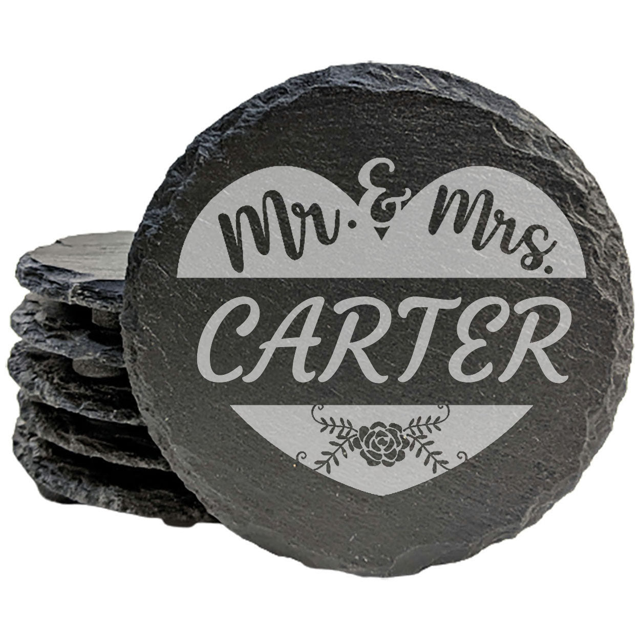 Mr. & Mrs. Forever: Personalized Slate Coasters with Heart