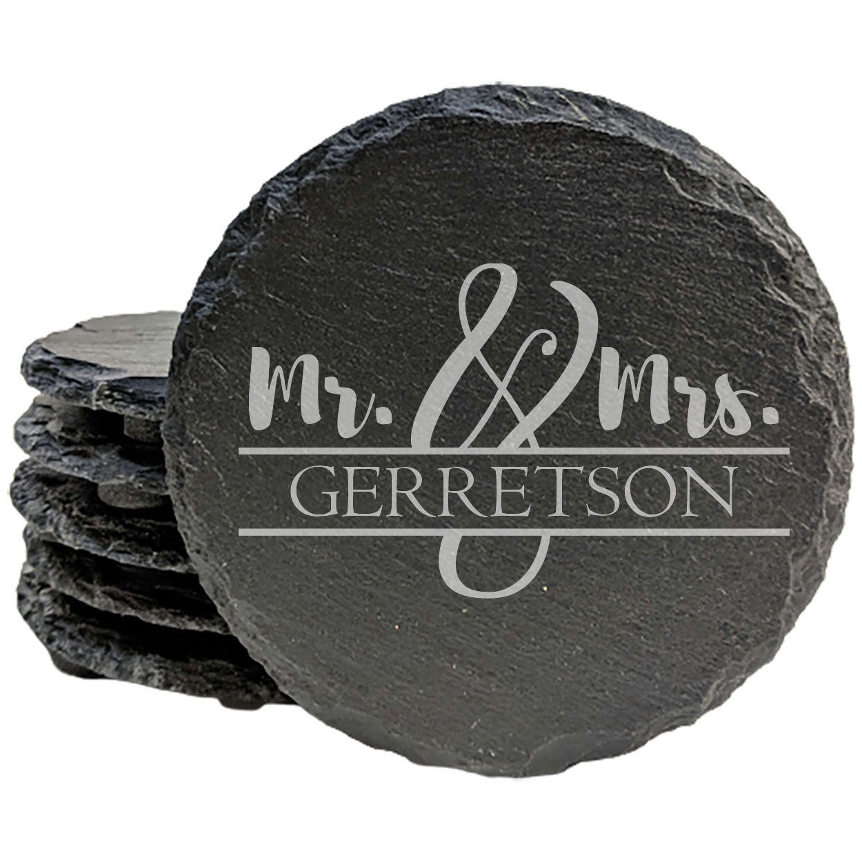 A Touch of Grace: Personalized Monogram Coasters on Rustic Slate