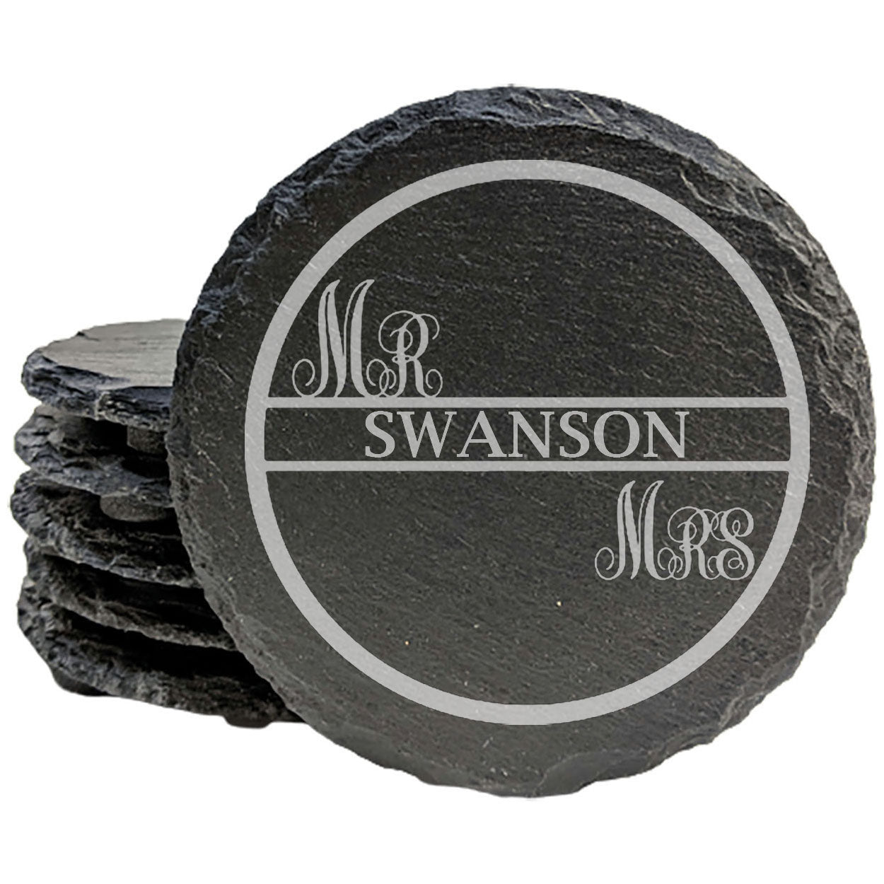 A Lasting Love: Personalized Slate Coasters with Round Monogram