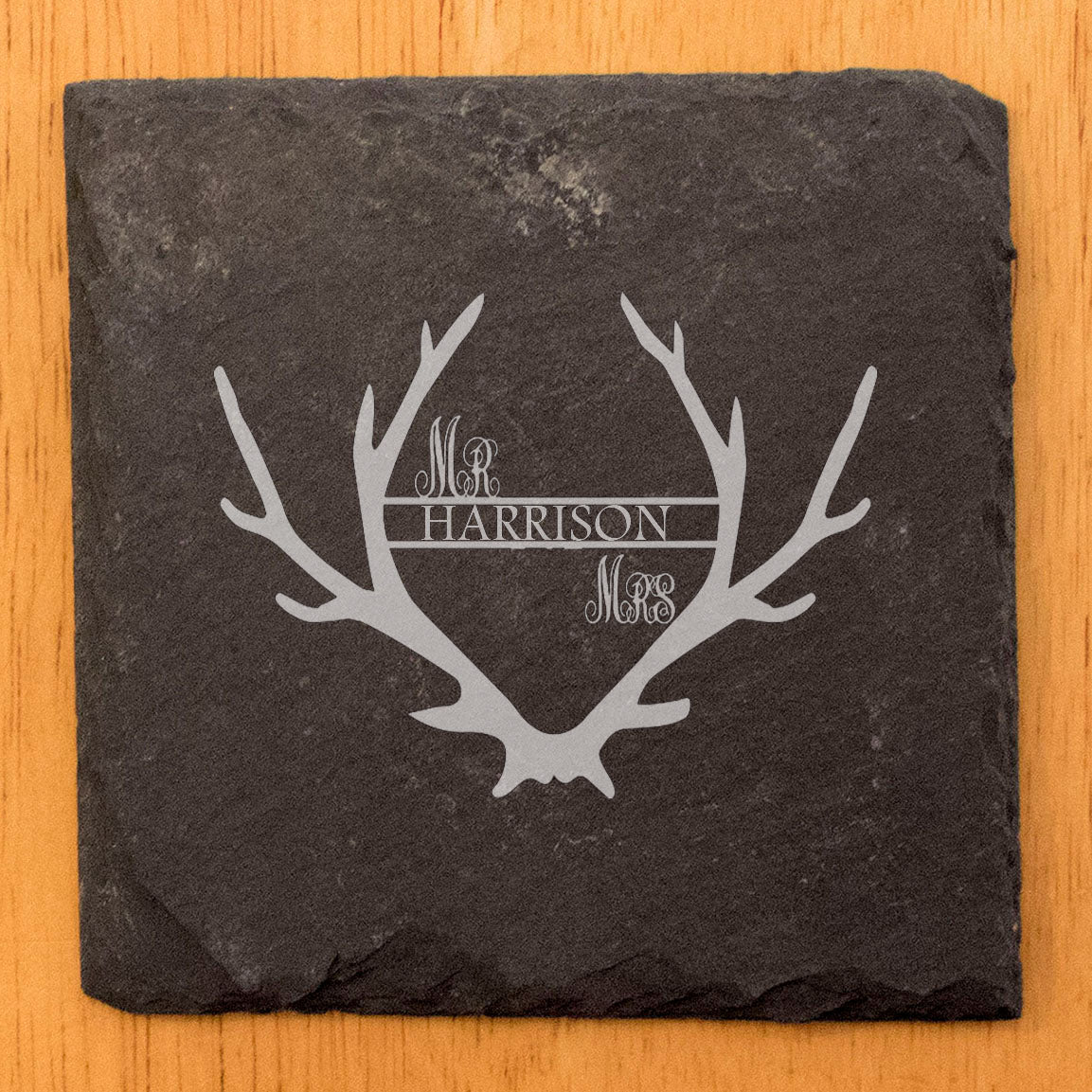 Wild Love: Personalized Mr. & Mrs. Coasters with Antlers