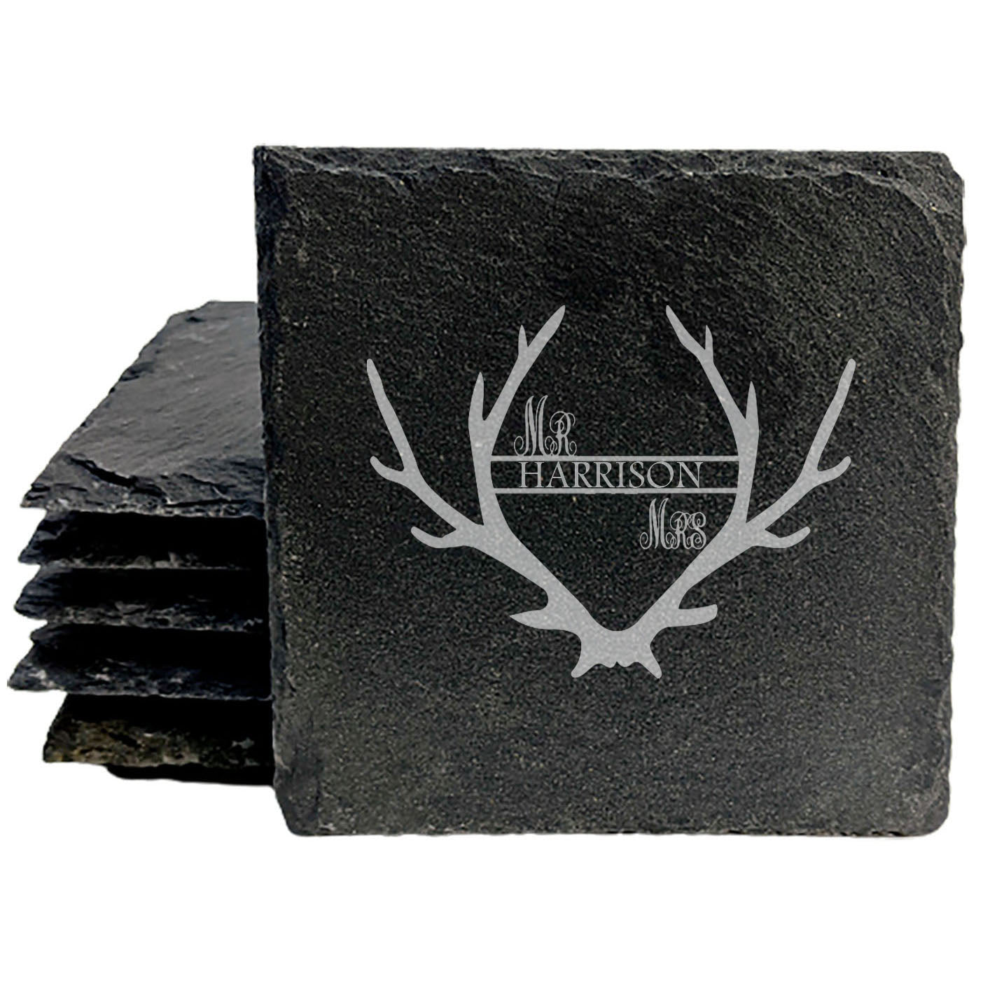 Wild Love: Personalized Mr. & Mrs. Coasters with Antlers