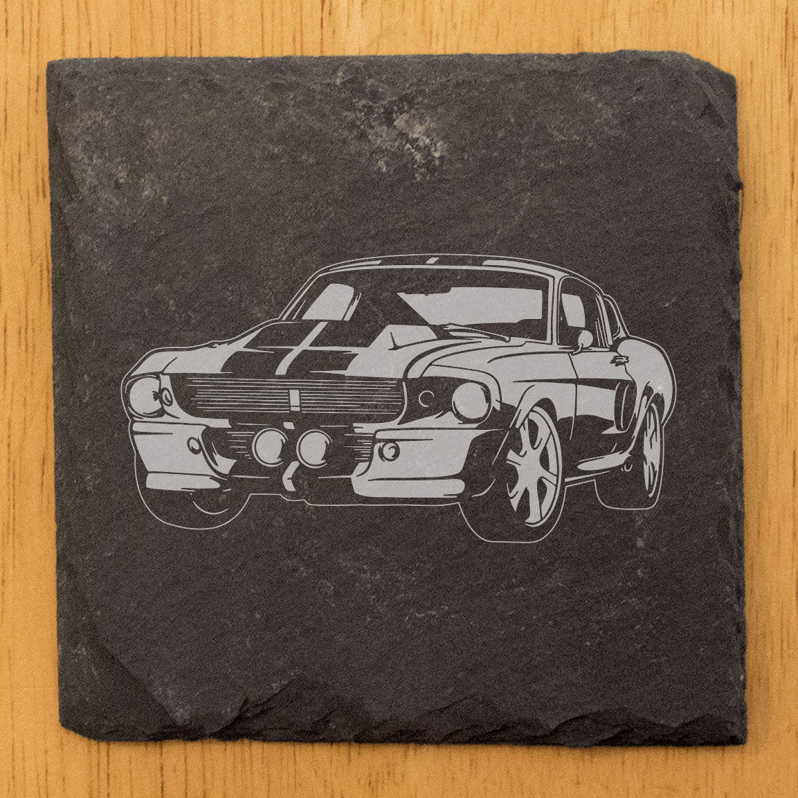 1967 Mustang Shelby GT500 "Eleanor" Design Rustic Gray Slate Coasters Set of 4 - Laser Etched, Natural Chipped Edge, Rubber Feet - Perfect Gift for Holidays, Birthdays, Housewarming - Made in USA