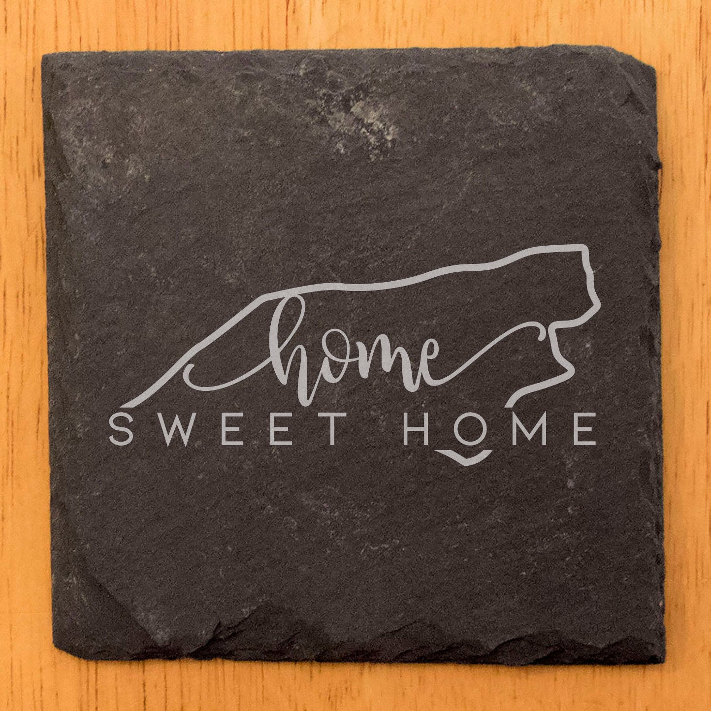 Rustic Slate Coasters Set of 4, Round 4" with 'Home Sweet Home' North Carolina Design, Perfect for Holidays, Birthdays, Housewarming Gifts, Made in Oregon, USA, Natural Chipped Edge, Rubber Feet