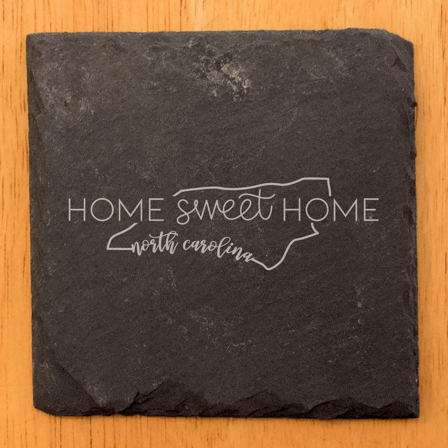 Rustic Slate Coasters Set of 4, Round 4" with 'Home Sweet Home' North Carolina Design, Perfect Gift for Holidays, Birthdays, Housewarming, She-Shed, Man Cave, Made in Oregon, USA, Natural Edge