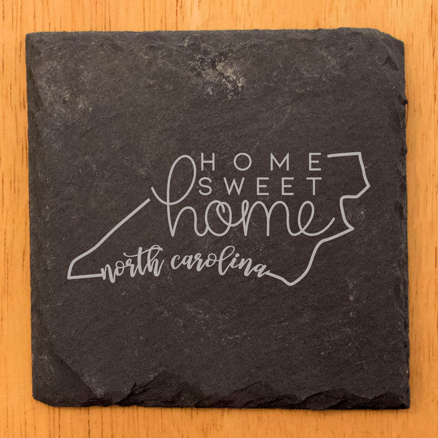 Rustic Slate Coasters Set of 4, Round 4" with North Carolina 'Home Sweet Home' Design, Perfect Gift for Holidays, Birthdays, Housewarming, She-Shed, Man Cave, Made in Oregon, USA, Small Business