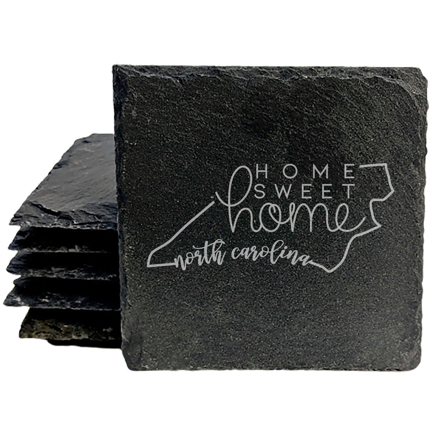 Rustic Slate Coasters Set of 4, Round 4" with North Carolina 'Home Sweet Home' Design, Perfect Gift for Holidays, Birthdays, Housewarming, She-Shed, Man Cave, Made in Oregon, USA, Small Business