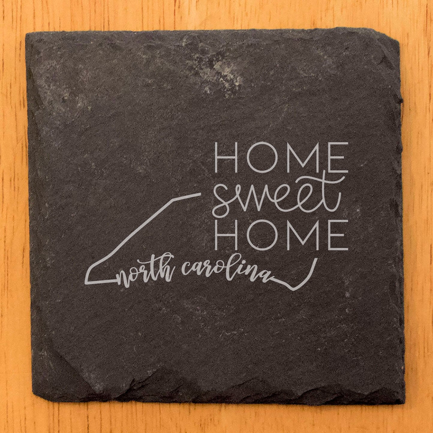 Rustic Slate Coasters Set of 4, Round 4" with North Carolina 'Home Sweet Home' Design, Perfect Gift for Holidays, Birthdays, Housewarming, She-Shed, Man Cave, Made in Oregon, USA, Natural Edge