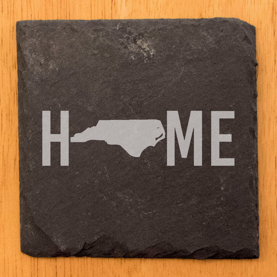 Rustic Slate Coasters Set of 4 - Laser Etched 'HOME' Design with North Carolina Shape - Perfect for Holidays, Birthdays, Housewarming - 4" Round, Natural Chipped Edge, Rubber Feet - Made in USA