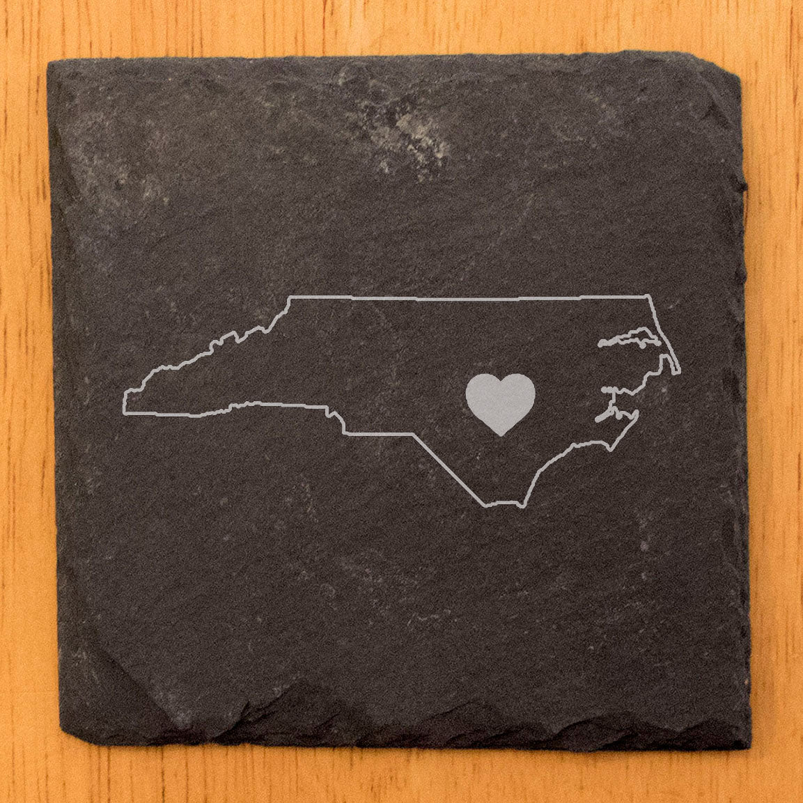 Rustic Slate Coasters Set of 4, Round 4" with North Carolina Heart Design, Laser Etched, Perfect for Holidays, Birthdays, Housewarming, She-Shed, Man Cave, Made in Oregon, USA,
