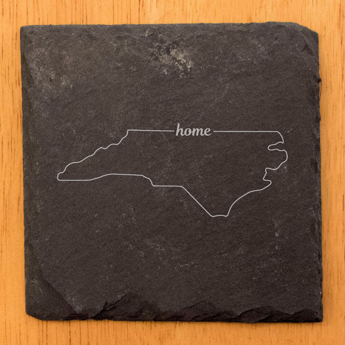 Rustic Slate Coasters Set of 4, Round 4" with North Carolina 'Home' Design, Laser Etched, Perfect for Holidays, Birthdays, Housewarming, She-Shed, Man Cave, Made in Oregon, USA,