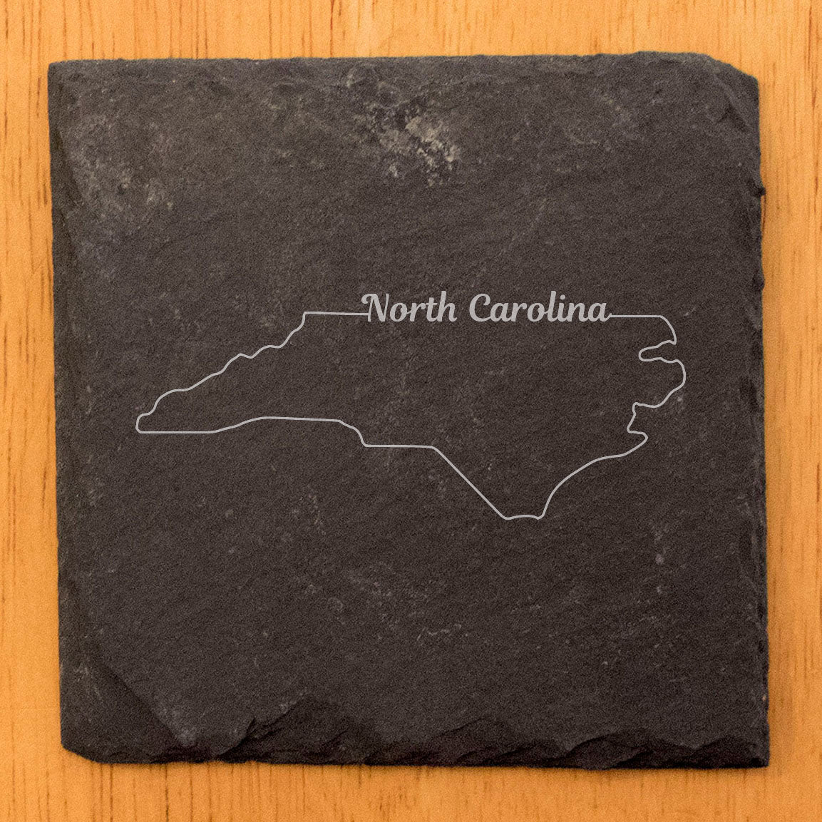 Rustic Slate Coasters Set of 4, Round 4" with North Carolina Outline Design, Perfect for Holidays, Birthdays, Housewarming Gifts, She-Shed or Man Cave, Made in Oregon, USA, Natural Chipped Edge