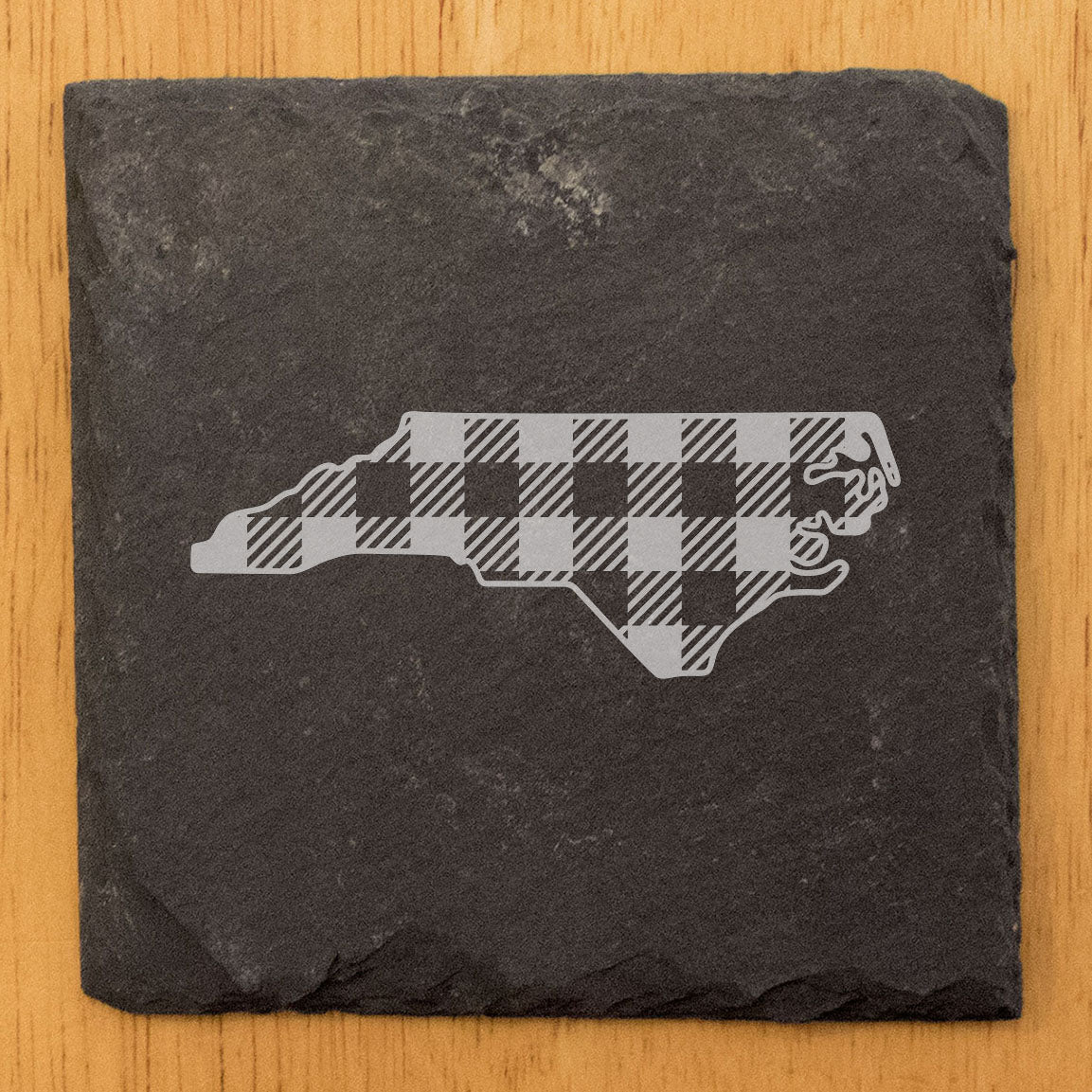 Rustic Slate Coasters Set of 4, Round 4" with North Carolina Plaid Design, Perfect for Holidays, Birthdays, Housewarming Gifts, She-Shed or Man Cave, Made in Oregon, USA, Natural Chipped Edge