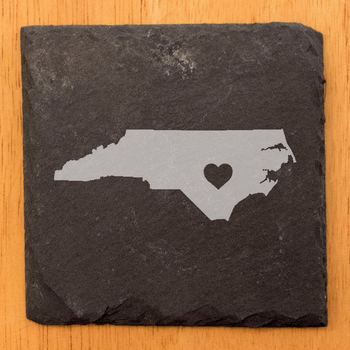 Rustic Slate Coasters Set of 4, Round 4" with North Carolina Heart Design, Perfect for Holidays, Birthdays, Housewarming Gifts, She-Shed or Man Cave, Made in Oregon, USA, Natural Chipped Edge