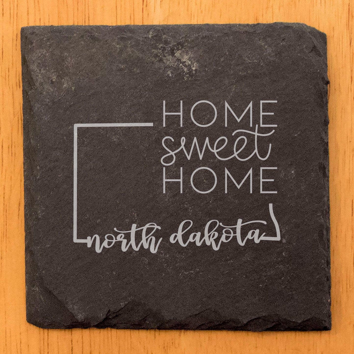 Rustic Slate Coasters Set of 4, Round 4" with North Dakota 'Home Sweet Home' Design, Perfect Gift for Holidays, Birthdays, Housewarming, She-Shed, Man Cave, Made in Oregon, USA, Natural Edge