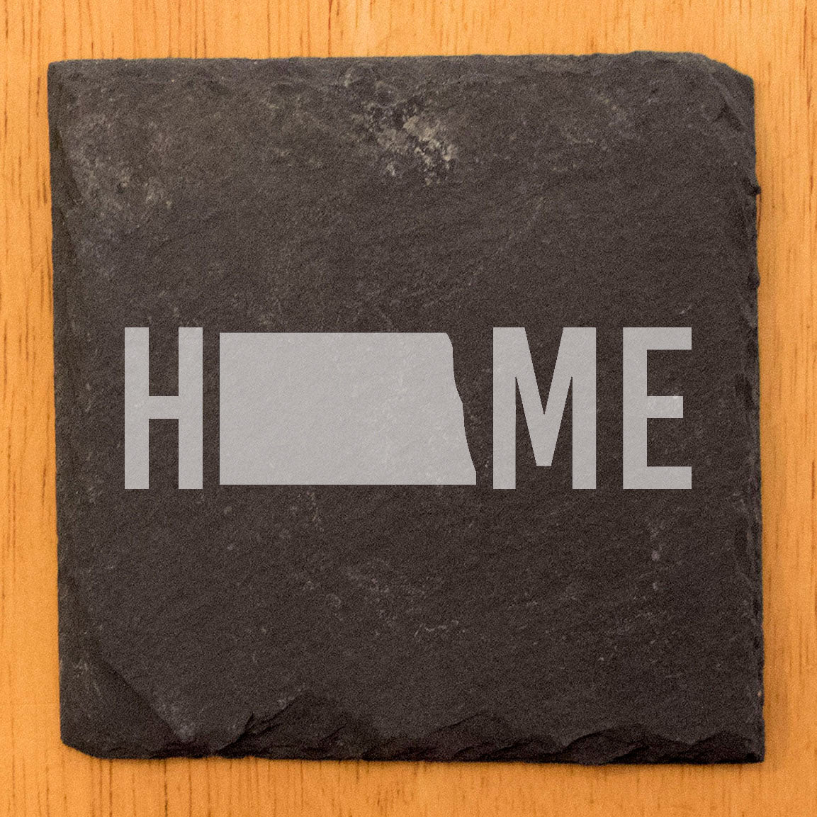 Rustic Slate Coasters Set of 4 - Laser Etched 'HOME' Design with North Dakota Shape - Perfect Gift for Holidays, Birthdays, Housewarming - 4" Round, Natural Chipped Edge, Made in Oregon, USA
