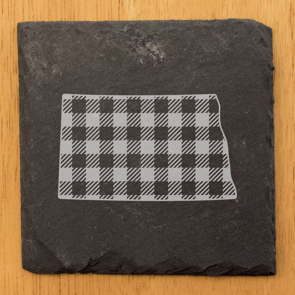 Rustic Slate Coasters Set of 4, Round 4" with North Dakota Plaid Design, Perfect for Holidays, Birthdays, Housewarming Gifts, She-Shed or Man Cave, Made in Oregon, USA, Natural Chipped Edge