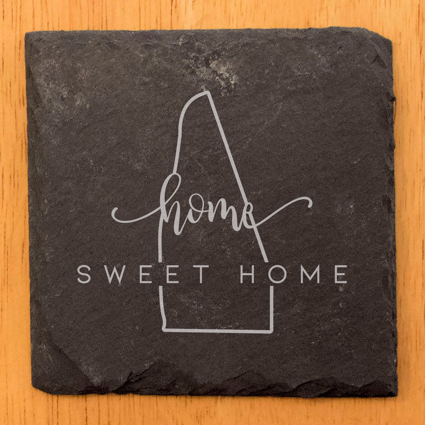 Rustic Slate Coasters Set of 4, Round 4" with 'Home Sweet Home' New Hampshire Design, Perfect Gift for Holidays, Birthdays, Housewarming, She-Shed, Man Cave, Made in Oregon, USA, Natural Edge