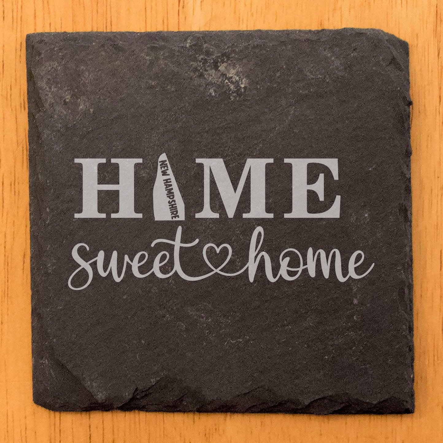 Rustic Slate Coasters Set of 4, Laser Etched 'HOME SWEET HOME' Design, Perfect Gift for Holidays, Birthdays, Housewarming, She-Shed, Man Cave, Made in Oregon, USA, 4" Round, Natural Chipped Edge