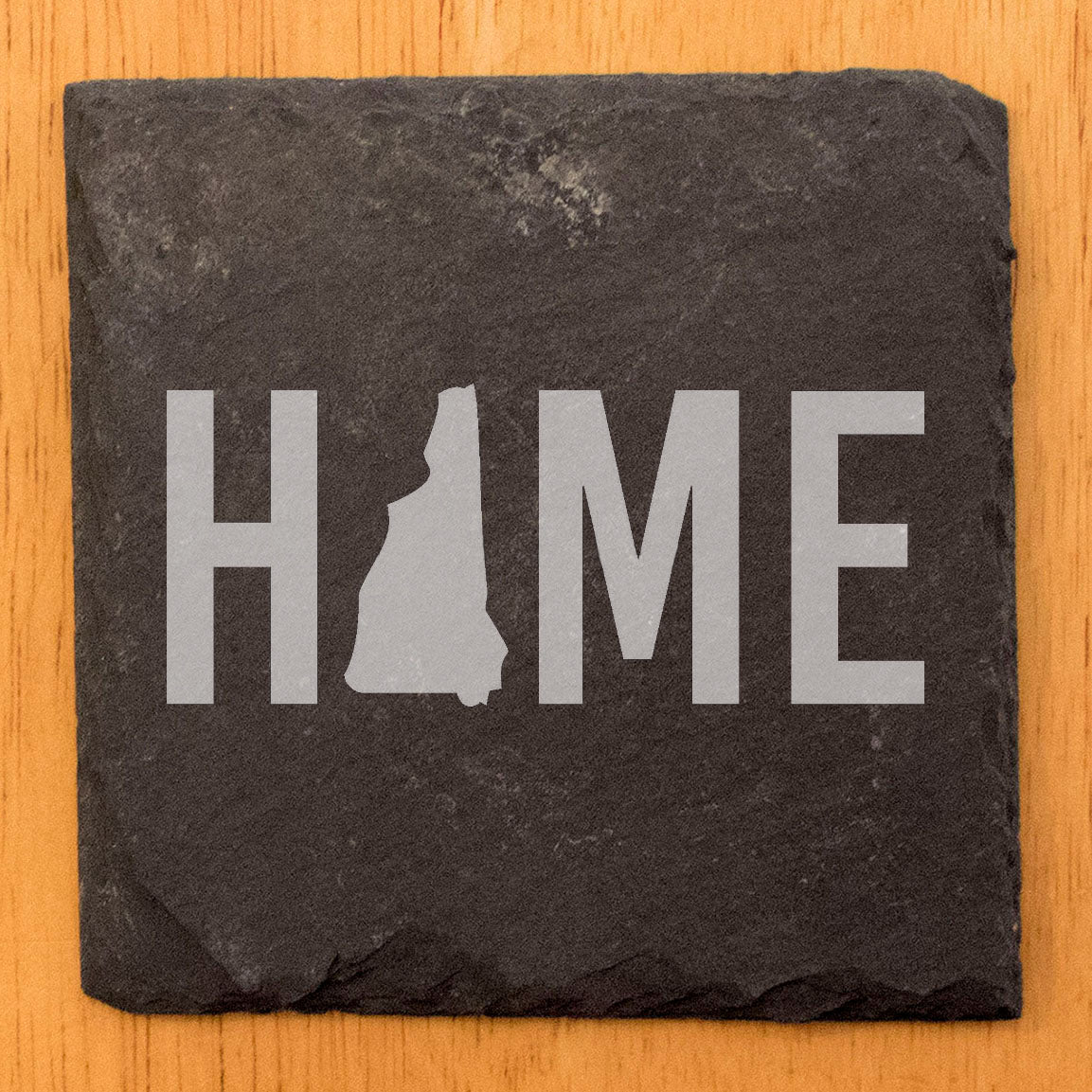 Rustic Slate Coasters Set of 4 - Laser Etched 'HOME' Design with New Hampshire State - Perfect Gift for Holidays, Birthdays, Housewarming - 4" Round, Natural Chipped Edge, Made in USA