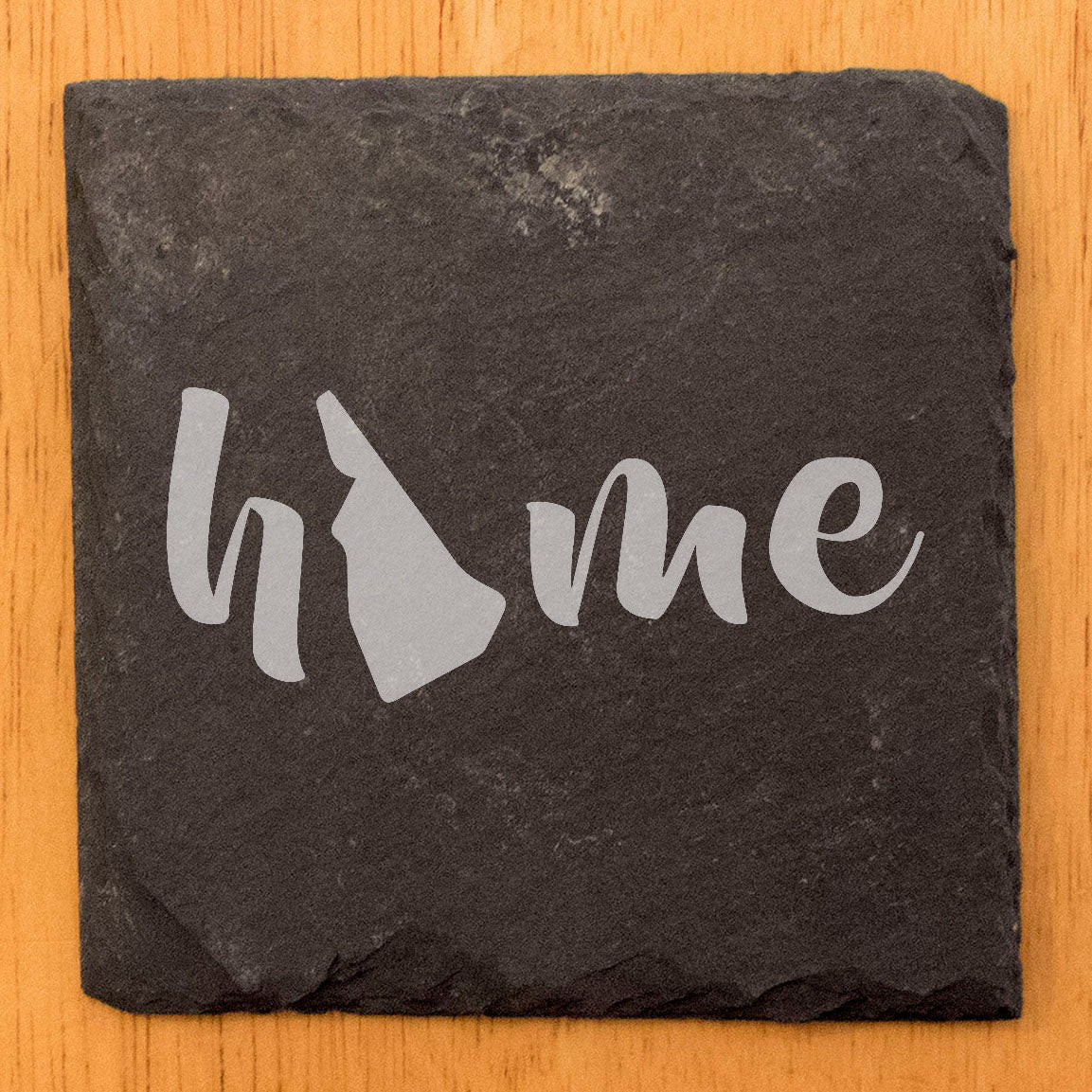 Rustic Slate Coasters Set of 4 - Laser Etched 'Home' Design with New Hampshire State - Perfect Gift for Holidays, Birthdays, Housewarming - 4" Round/Square - Made in Oregon, USA - Natural Edge