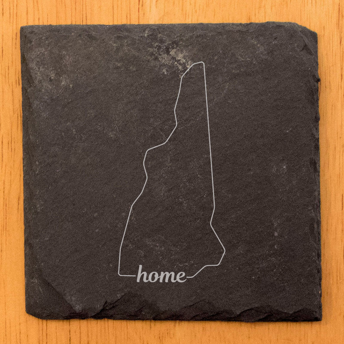 Rustic Slate Coasters Set of 4, Round 4" with New Hampshire 'Home' Design, Laser Etched, Perfect for Holidays, Birthdays, Housewarming, She-Shed, Man Cave, Made in Oregon, USA, Gift Boxed