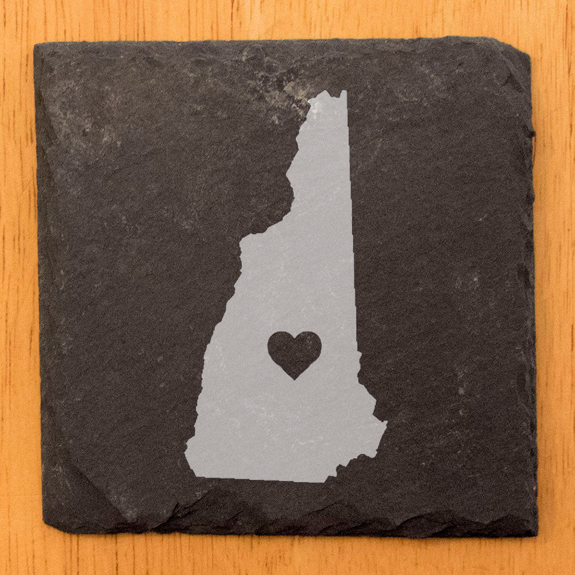 Rustic Slate Coasters Set of 4, Round 4" with New Hampshire Heart Design, Perfect for Holidays, Birthdays, Housewarming Gifts, She-Shed or Man Cave, Made in Oregon, USA by Small Business