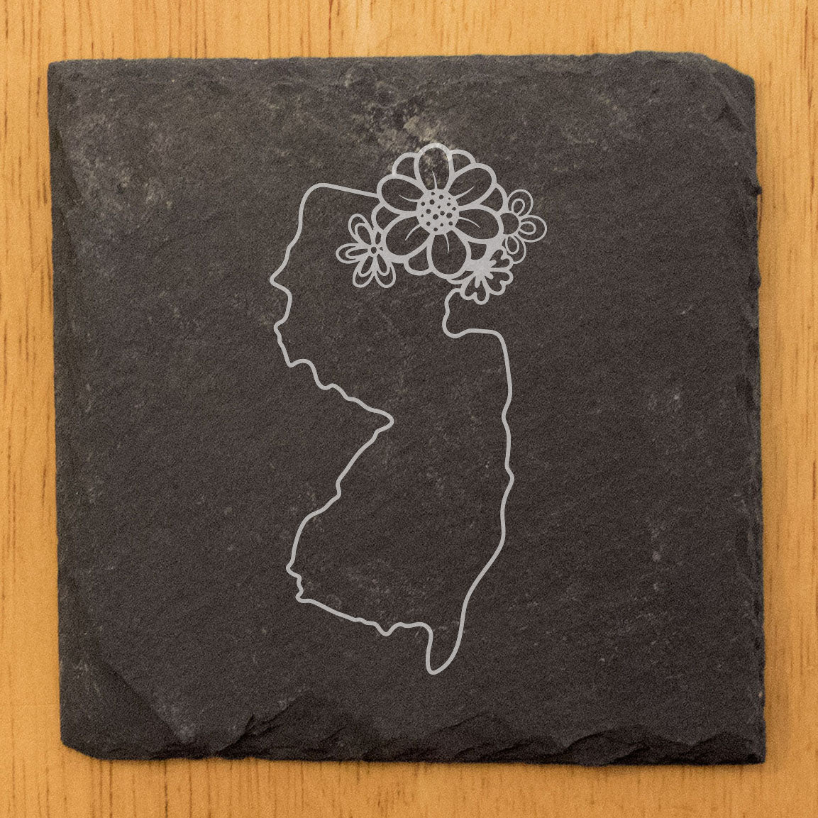 Rustic Slate Coasters Set of 4 with New Jersey Design, 4" Round or Square, Perfect for Holidays, Birthdays, Housewarming Gifts, She-Shed or Man Cave, Made in Oregon, USA by Small Business