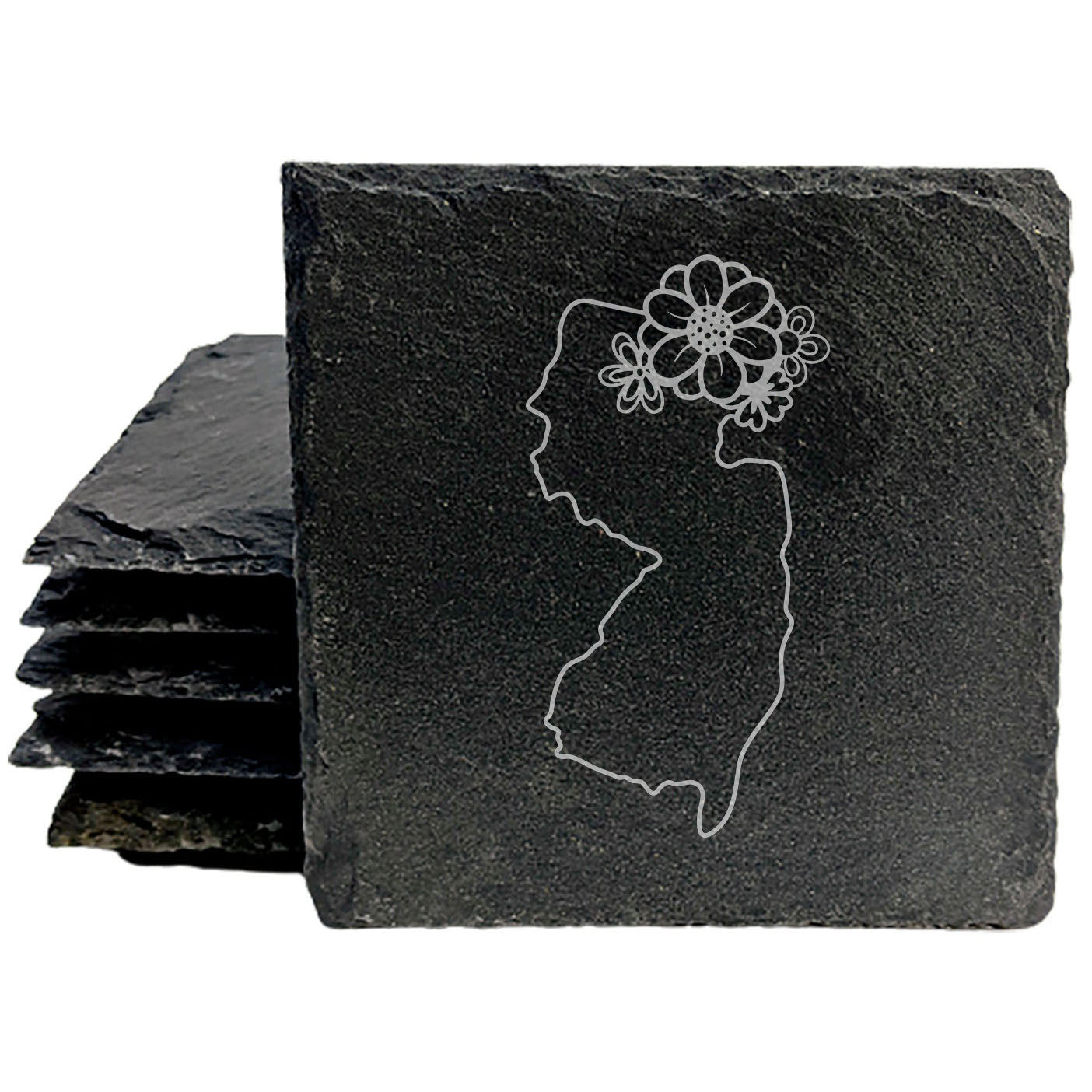 Rustic Slate Coasters Set of 4 with New Jersey Design, 4" Round or Square, Perfect for Holidays, Birthdays, Housewarming Gifts, She-Shed or Man Cave, Made in Oregon, USA by Small Business