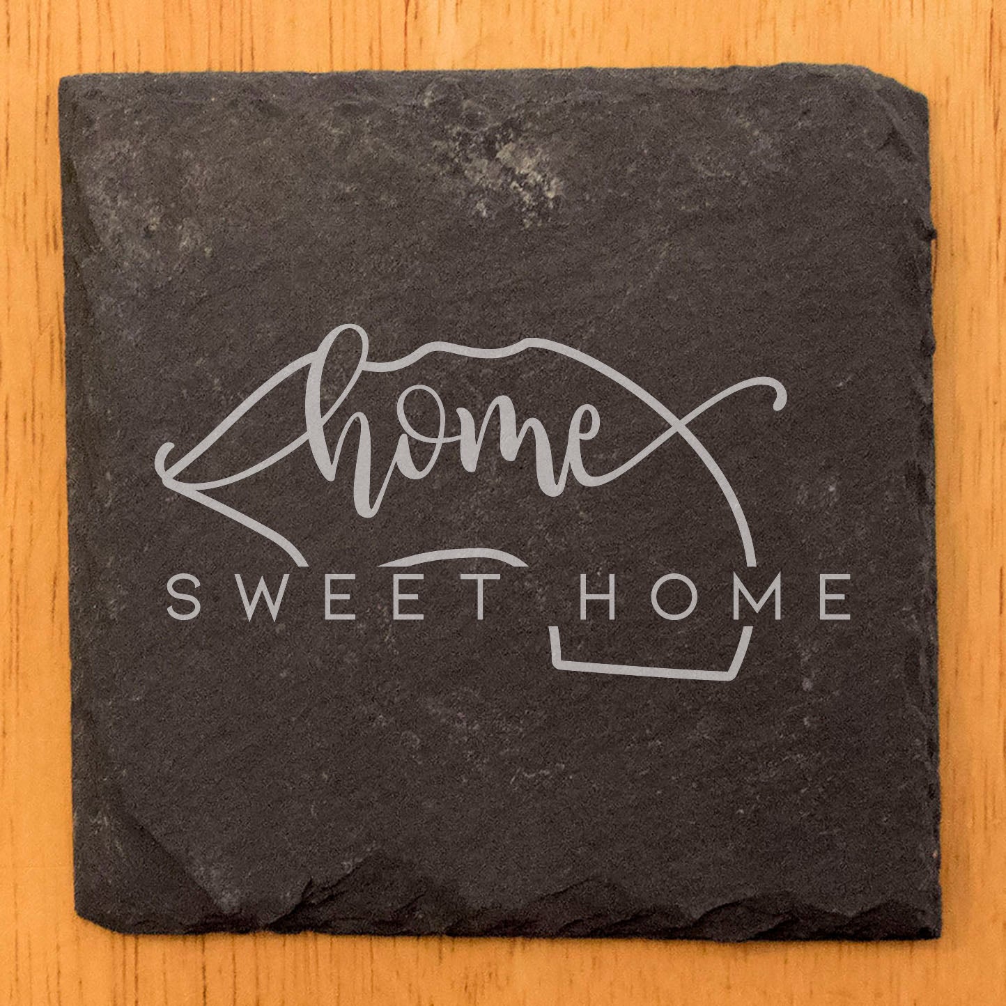 Rustic Slate Coasters Set of 4 - Round 4" with 'Home Sweet Home' New Jersey Design - Perfect Gift for Holidays, Birthdays, Housewarming - Made in Oregon, USA - Natural Chipped Edge, Rubber Feet