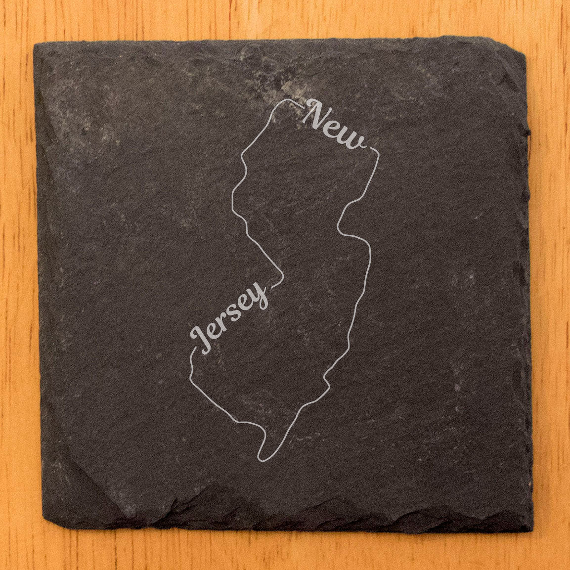 Rustic Slate Coasters Set of 4, Round 4" with New Jersey Outline Design, Perfect for Holidays, Birthdays, Housewarming, She-Shed or Man Cave, Made in Oregon, USA, , Natural Edge