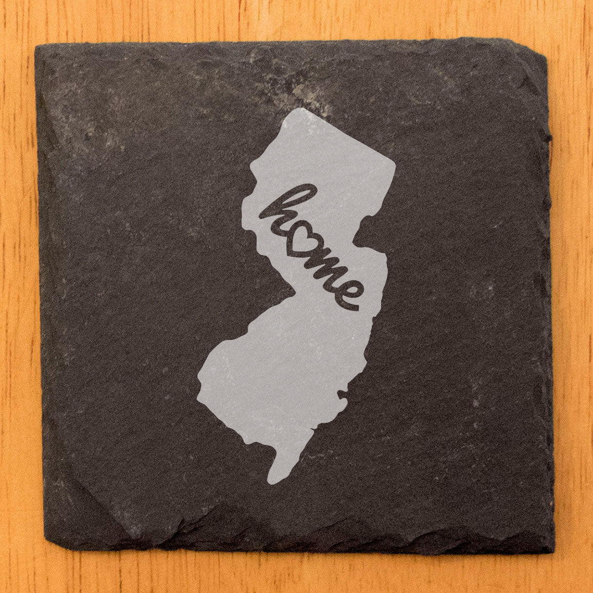 Rustic Slate Coasters Set of 4, Round 4" with New Jersey 'Home' Heart Design, Perfect Gift for Holidays, Birthdays, Housewarming, She-Shed, Man Cave, Made in Oregon, USA, Natural Chipped Edge