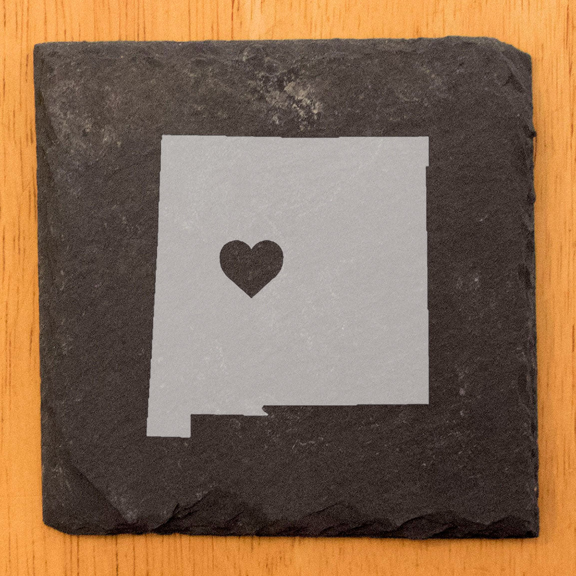 Rustic Slate Coasters Set of 4, Round 4" with New Mexico Heart Design, Perfect for Holidays, Birthdays, Housewarming Gifts, She-Shed or Man Cave, Made in Oregon, USA, Natural Chipped Edge