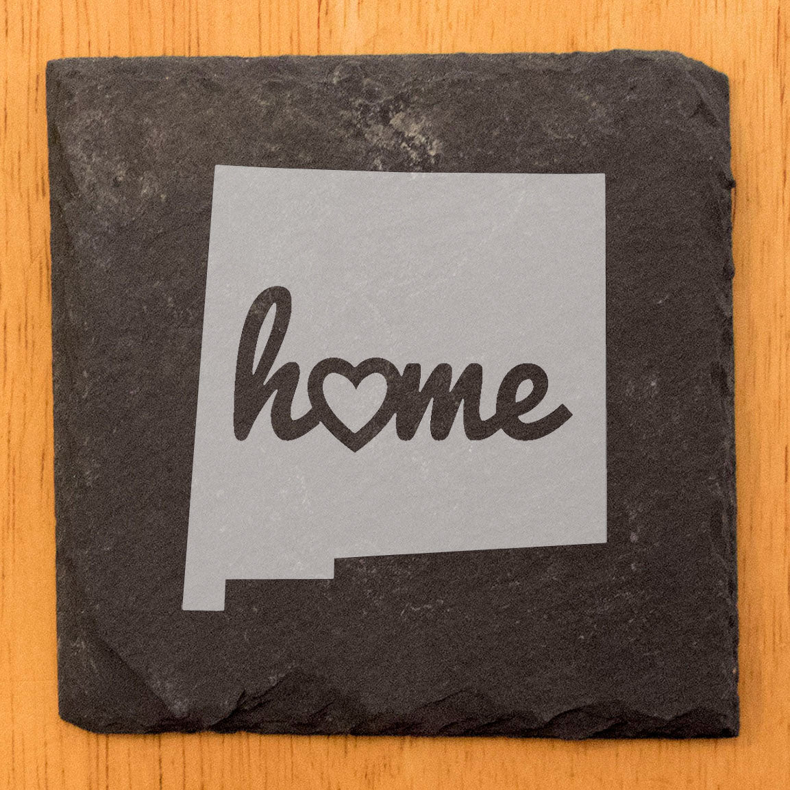 Rustic Slate Coasters Set of 4, Round 4" with New Mexico 'Home' Heart Design, Perfect for Holidays, Birthdays, Housewarming, She-Shed, Man Cave, Made in Oregon, USA, , Natural Edge