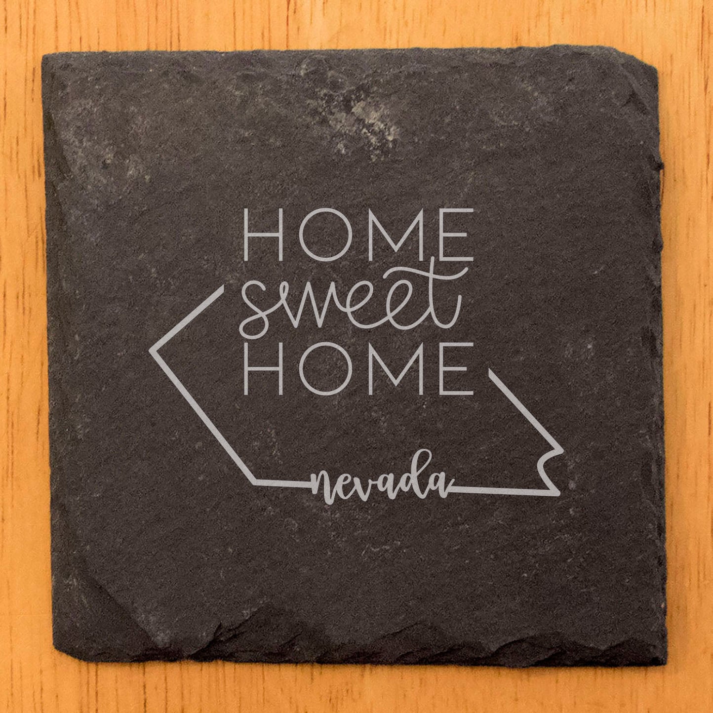 Rustic Slate Coasters Set of 4, Round 4" with Nevada State Design, 'Home Sweet Home' Laser Etched, Perfect Gift for Holidays, Birthdays, Housewarming, Made in Oregon, USA, Natural Chipped Edge